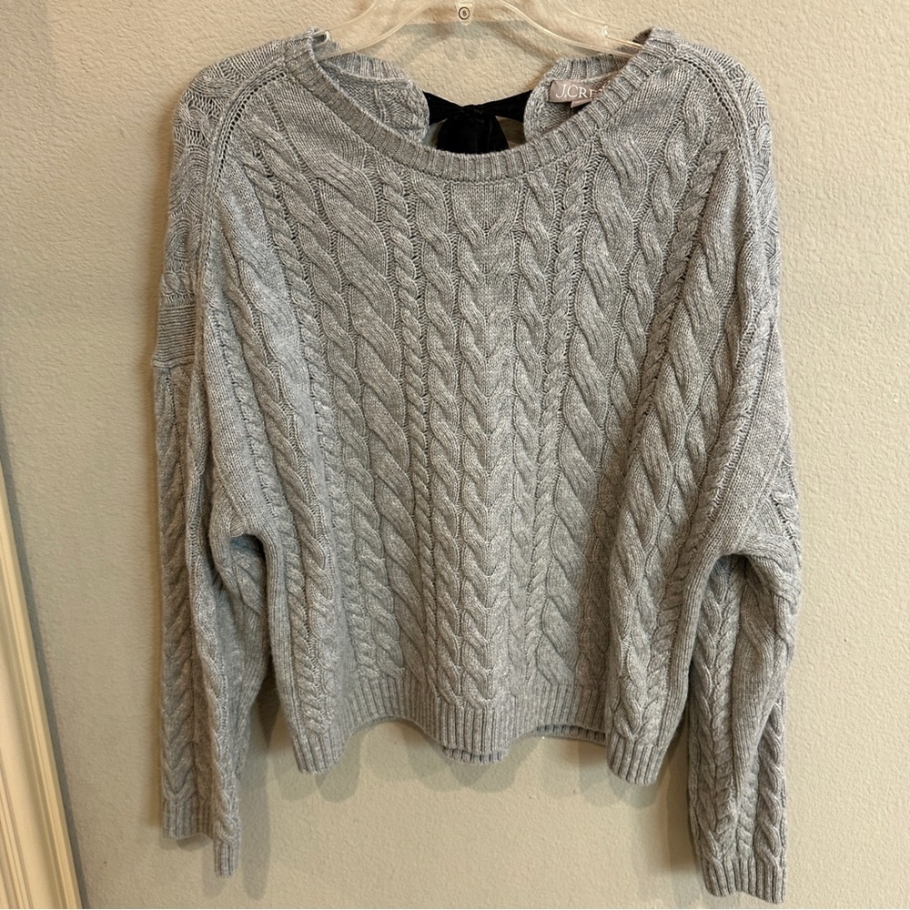 J. Crew Tie-Back Cable Knit Sweater Gray Wool Blend Pullover Neutral NWT M